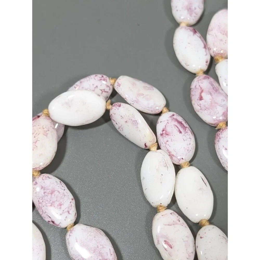 Vintage Italian Mottled Glass Bead Necklace Purple Single Long Strand 52